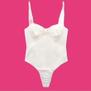 ZARA Linen Blend Corset Bodysuit  size small white/cream color Valentines Day XL